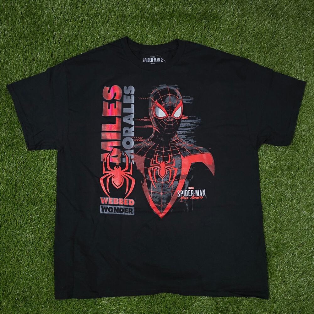 Marvel Spider-Man 2 Miles Morales Glitch Graphic T-Shirt Men's Sz XL Black Tee